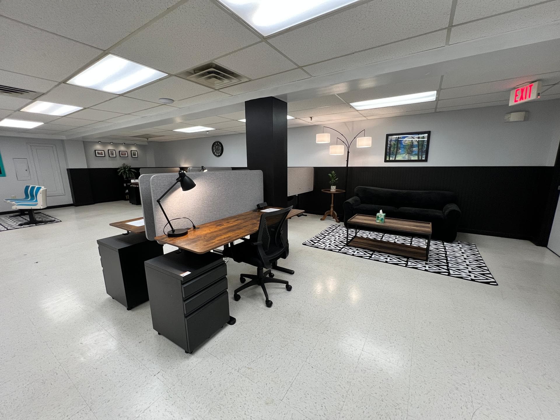 Slope Space coworking interior with standing desks