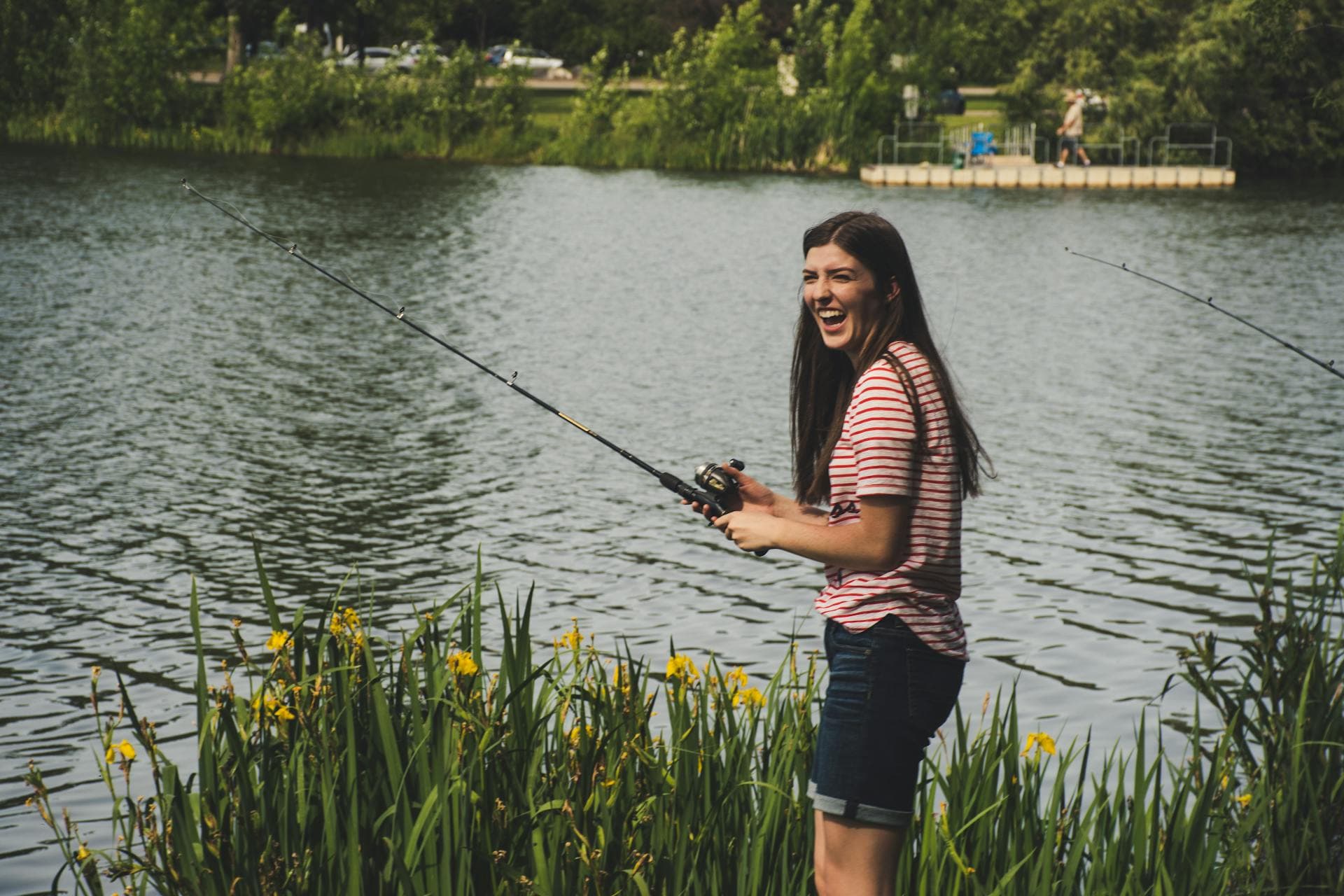 Fishing at a peaceful pond near Killington, Vermont