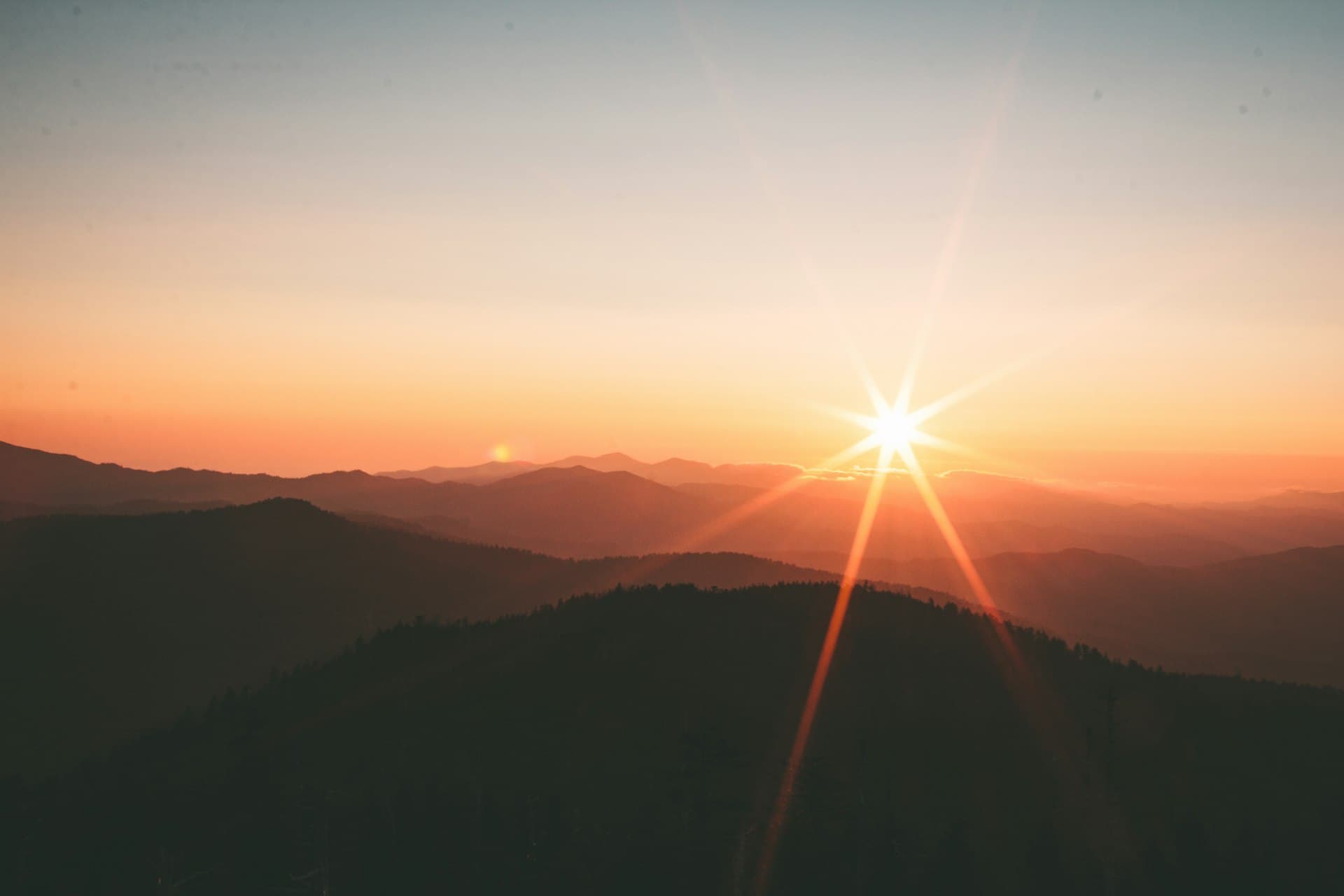 Sunrise over Green Mountains in summer near Killington, Vermont